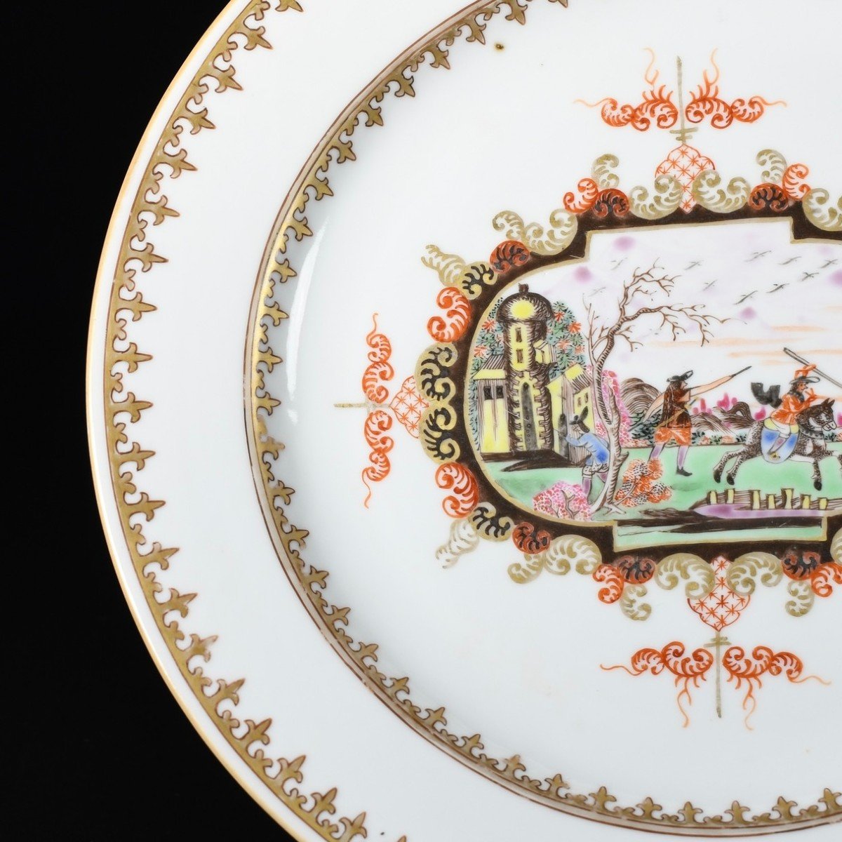 Plate Decorated In The Meissen Style With Hunters - China 18th Century Qianlong Period-photo-1