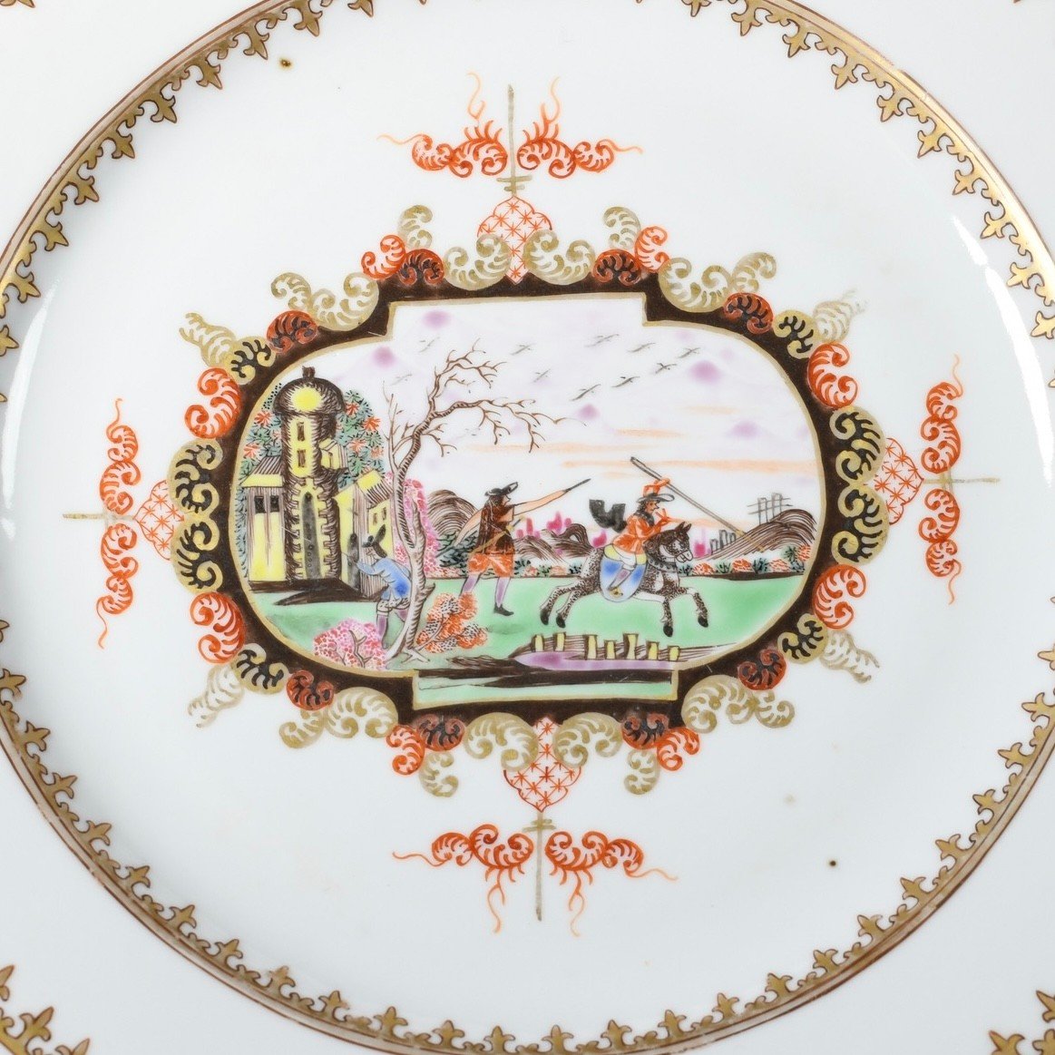 Assiette Décorée Dans Le Style De Meissen à Décor De Chasseurs - Chine XVIIIe Période Qianlong-photo-2