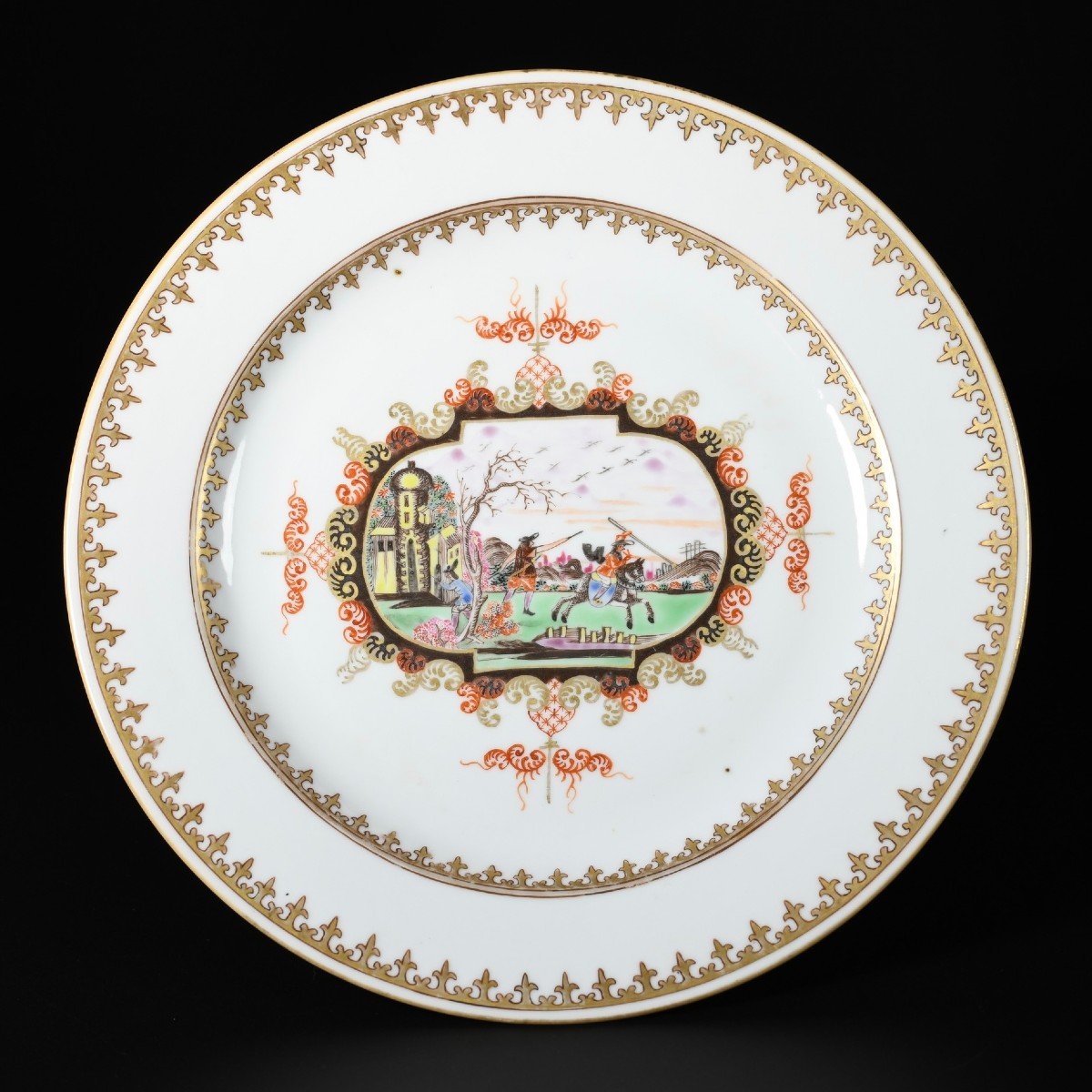 Plate Decorated In The Meissen Style With Hunters - China 18th Century Qianlong Period