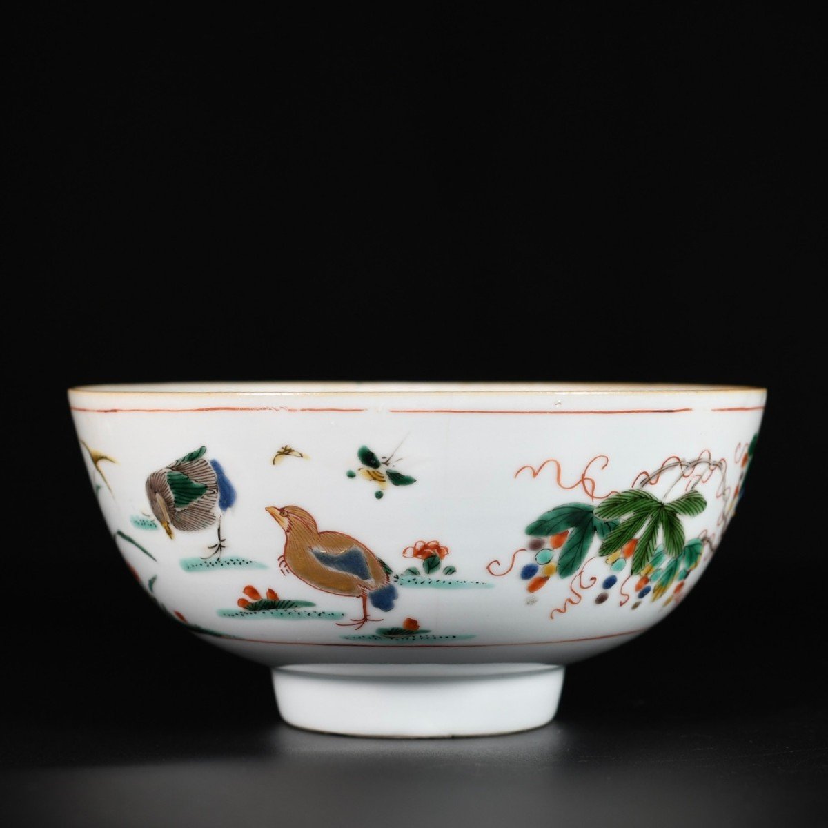 Squirrel And Quails Famille Verte Bowl - China 18th Century Kangxi Period-photo-2