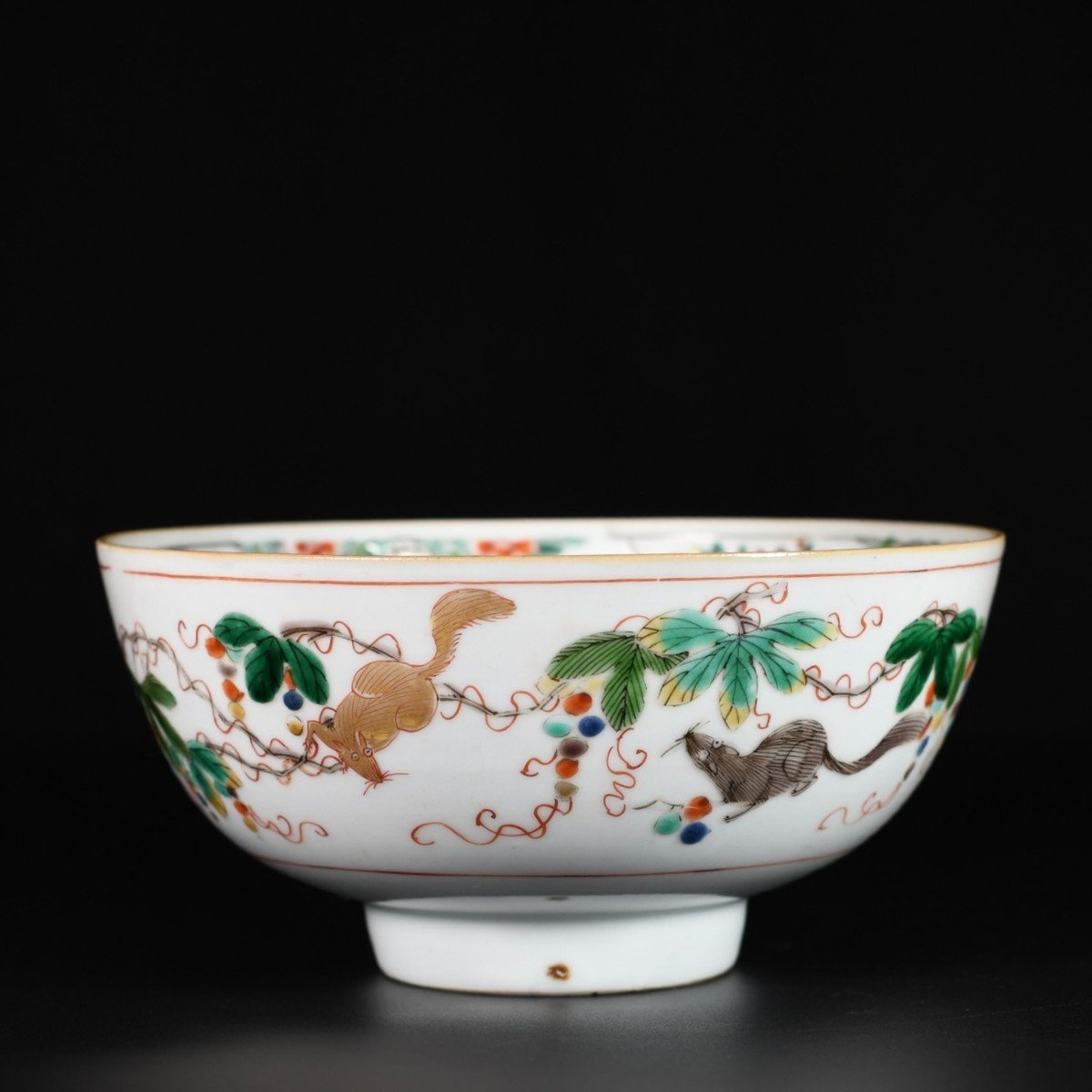 Squirrel And Quails Famille Verte Bowl - China 18th Century Kangxi Period-photo-4