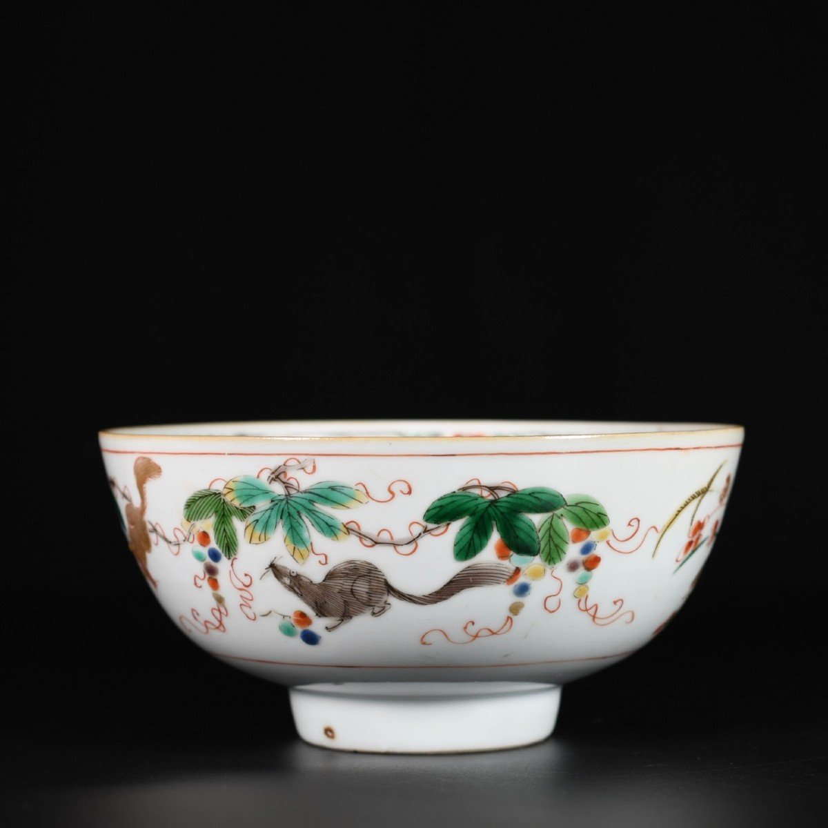 Squirrel And Quails Famille Verte Bowl - China 18th Century Kangxi Period-photo-1