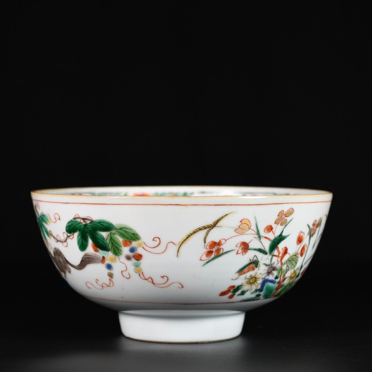 Squirrel And Quails Famille Verte Bowl - China 18th Century Kangxi Period-photo-2