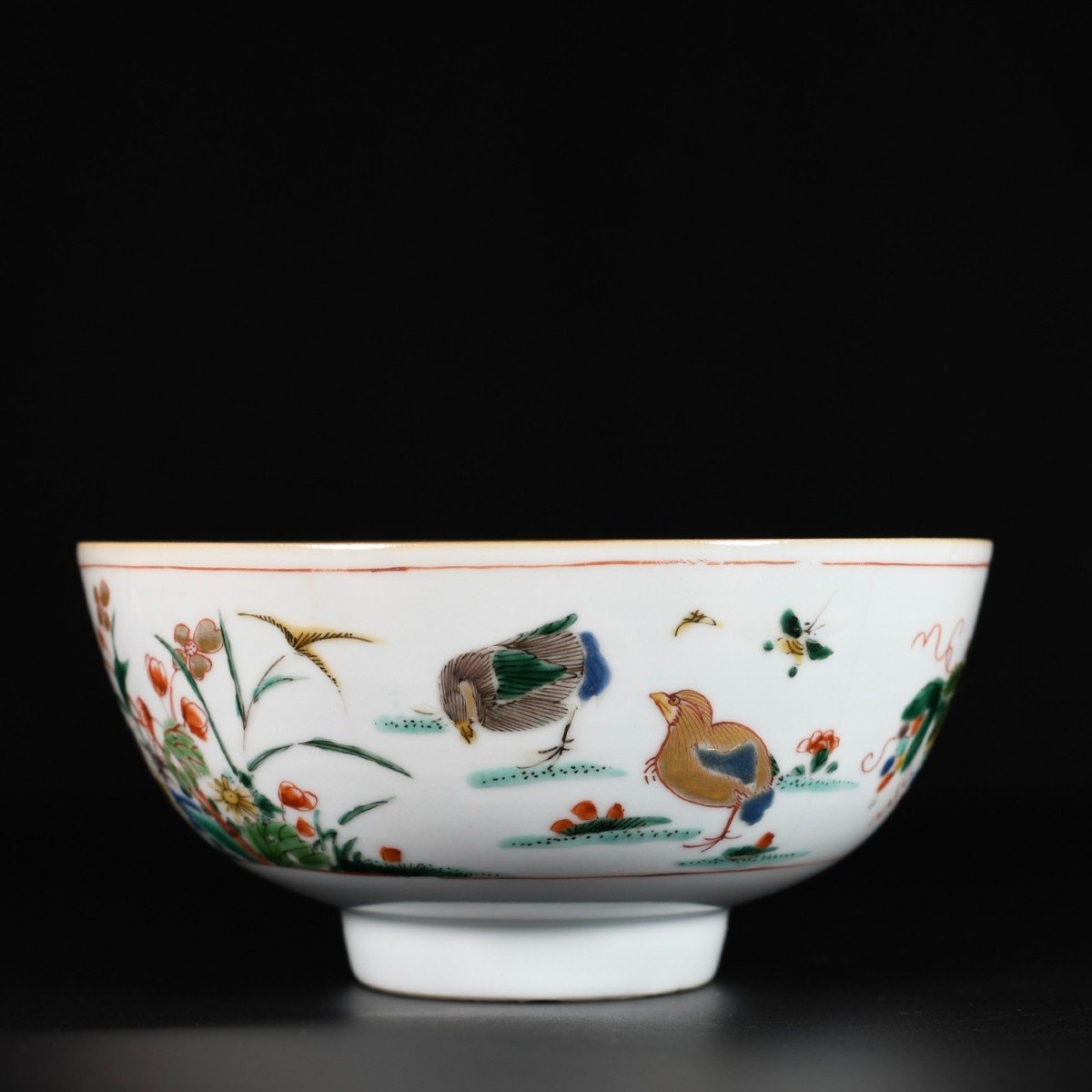 Squirrel And Quails Famille Verte Bowl - China 18th Century Kangxi Period