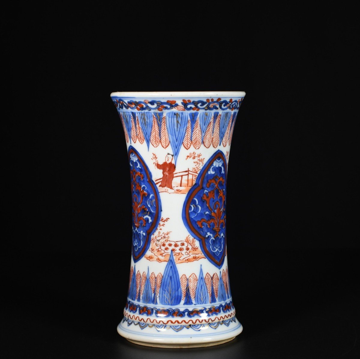 Beaker Vase With Blue And White, And Red And Gold Decoration - China 18th Century Kangxi Period-photo-2