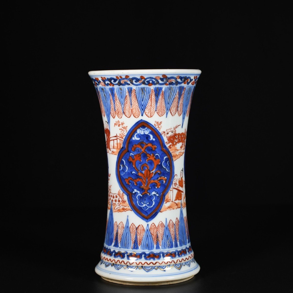 Beaker Vase With Blue And White, And Red And Gold Decoration - China 18th Century Kangxi Period-photo-3