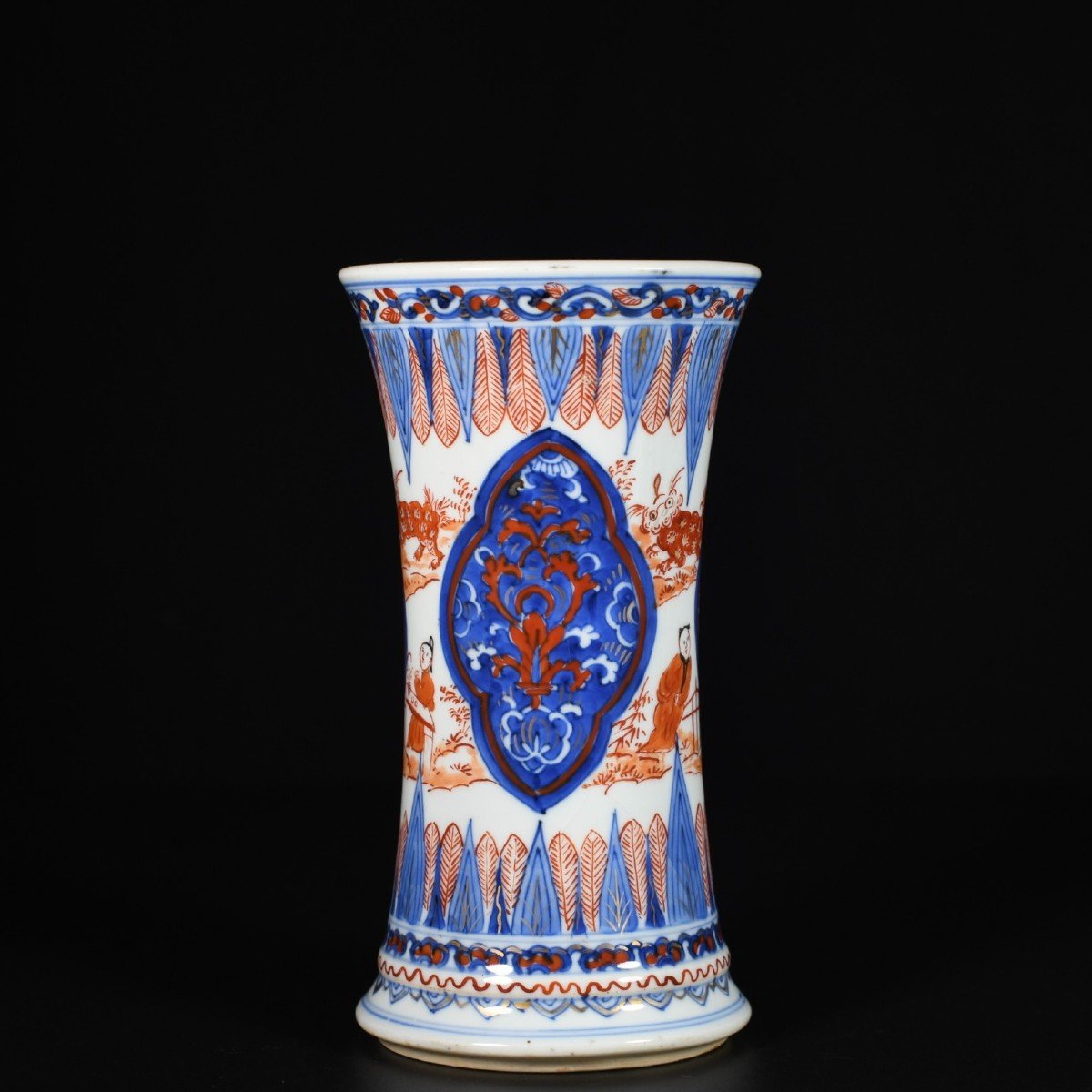 Beaker Vase With Blue And White, And Red And Gold Decoration - China 18th Century Kangxi Period-photo-1