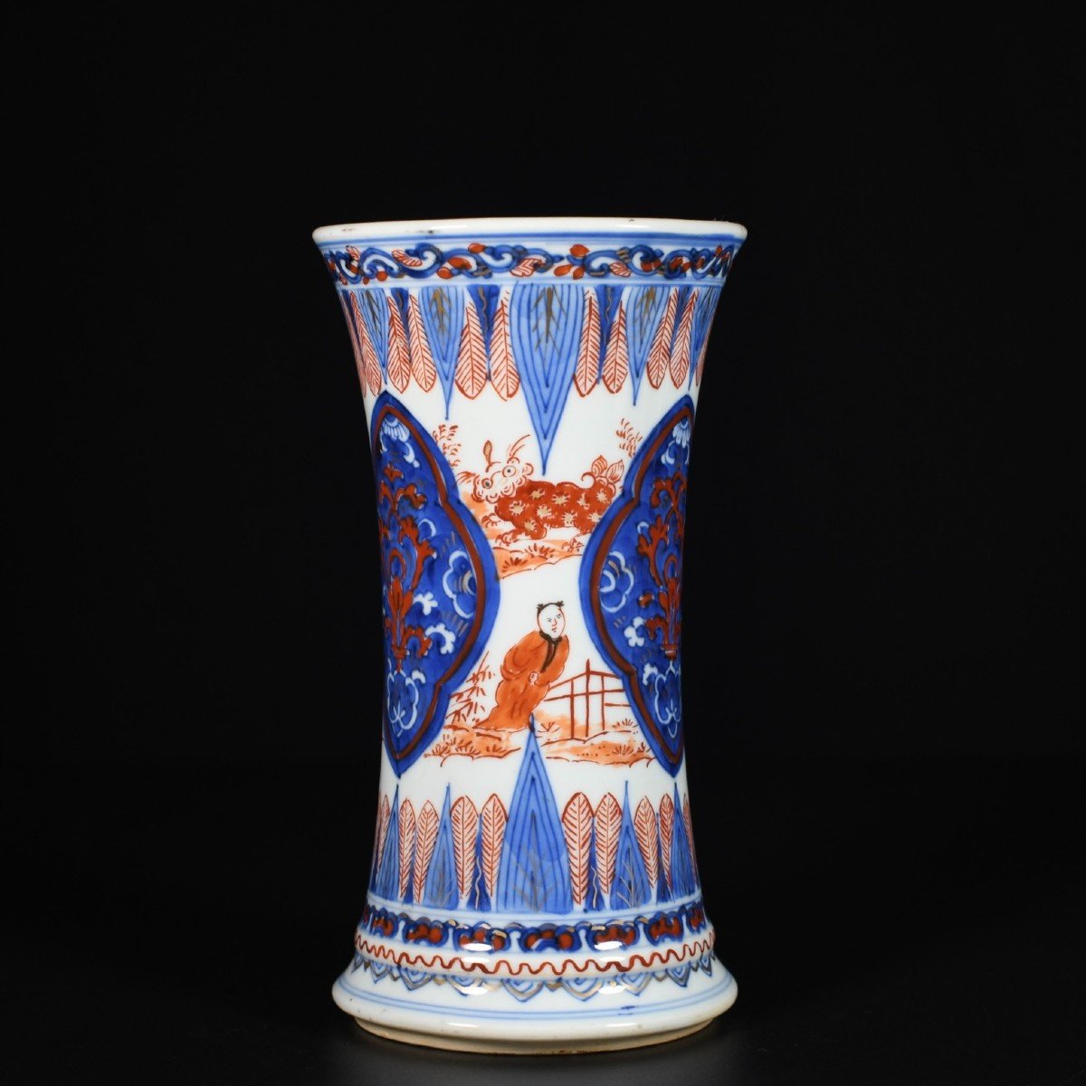 Beaker Vase With Blue And White, And Red And Gold Decoration - China 18th Century Kangxi Period-photo-2