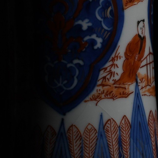 Beaker Vase With Blue And White, And Red And Gold Decoration - China 18th Century Kangxi Period-photo-5