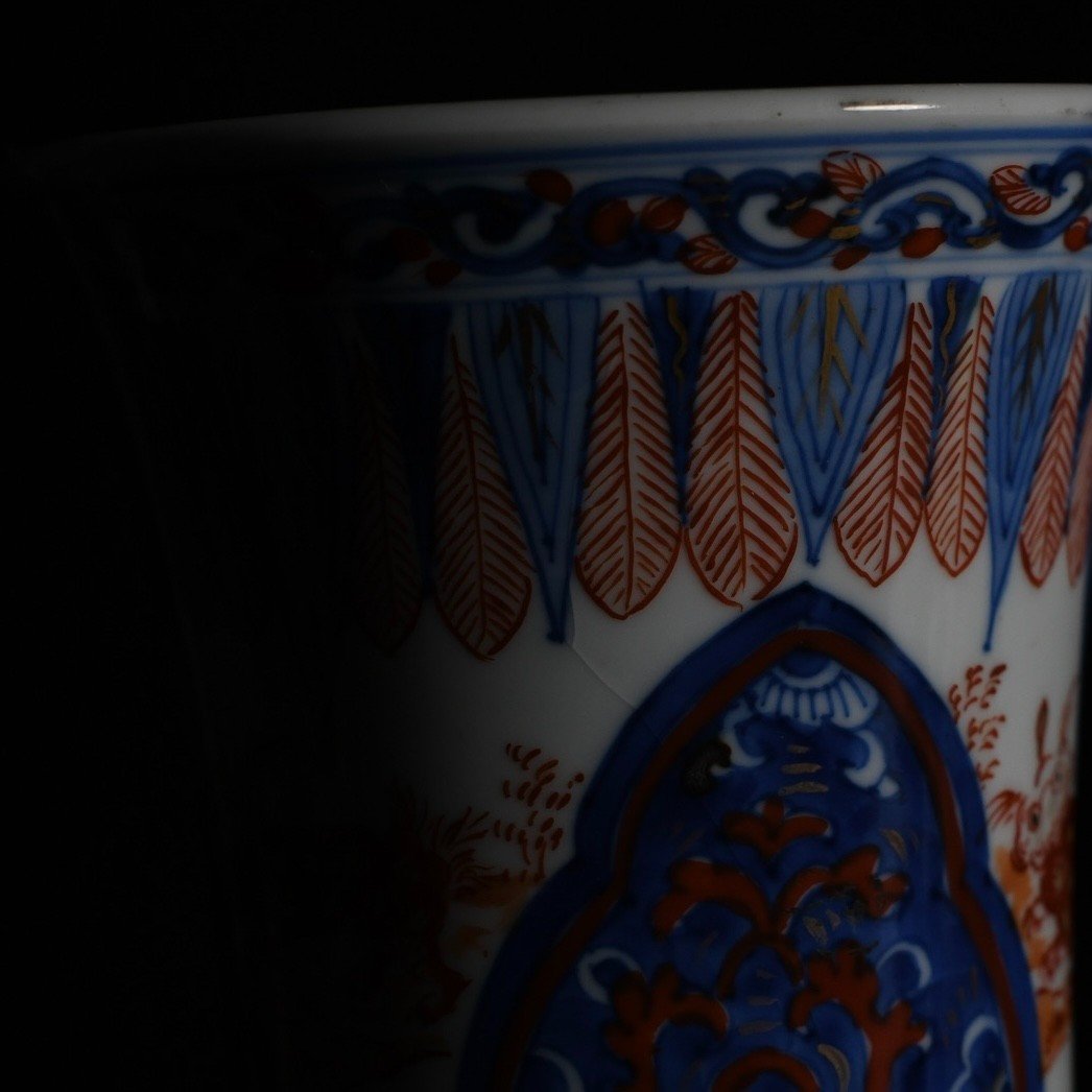 Beaker Vase With Blue And White, And Red And Gold Decoration - China 18th Century Kangxi Period-photo-6