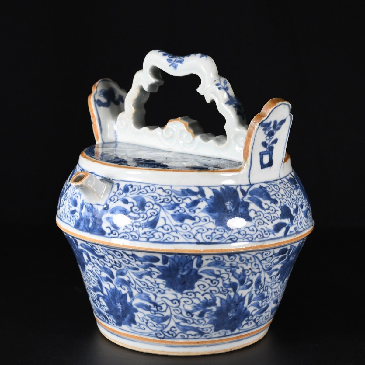 Blue And White Water Pot Decorated With  Lotus  - China 18th Century Kangxi Period-photo-2