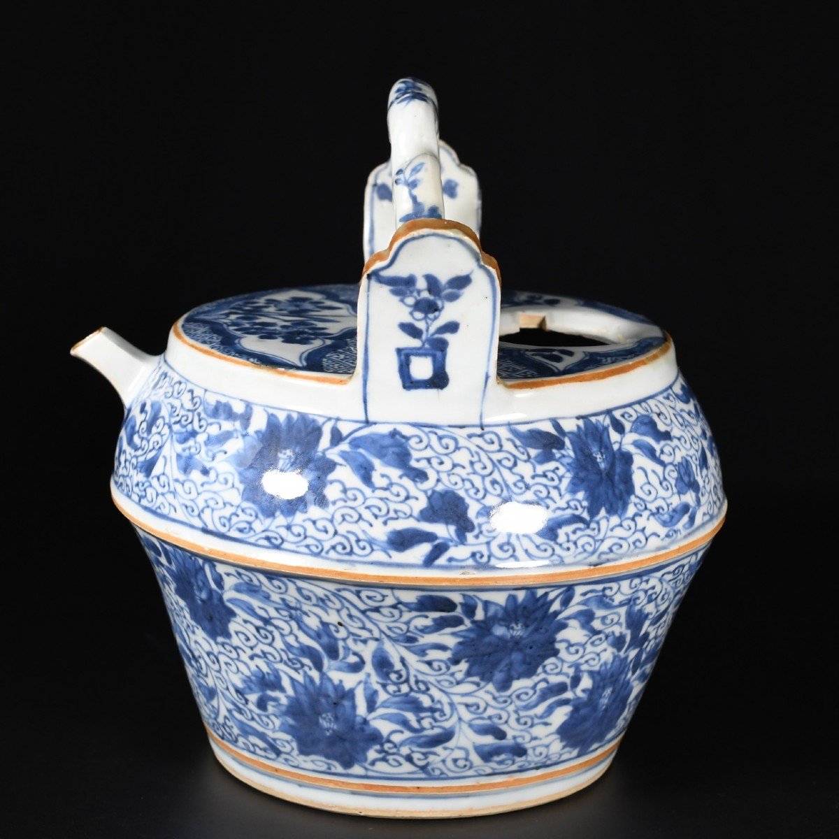 Blue And White Water Pot Decorated With  Lotus  - China 18th Century Kangxi Period-photo-3