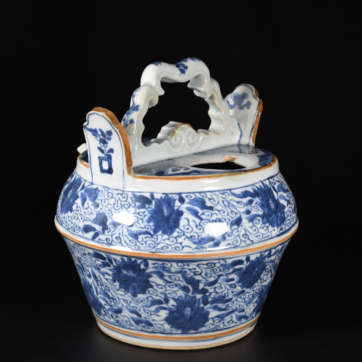 Blue And White Water Pot Decorated With  Lotus  - China 18th Century Kangxi Period-photo-4