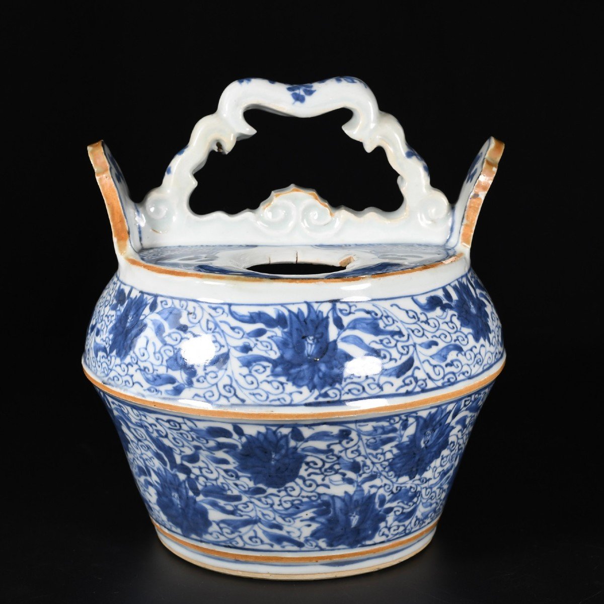 Blue And White Water Pot Decorated With  Lotus  - China 18th Century Kangxi Period-photo-1