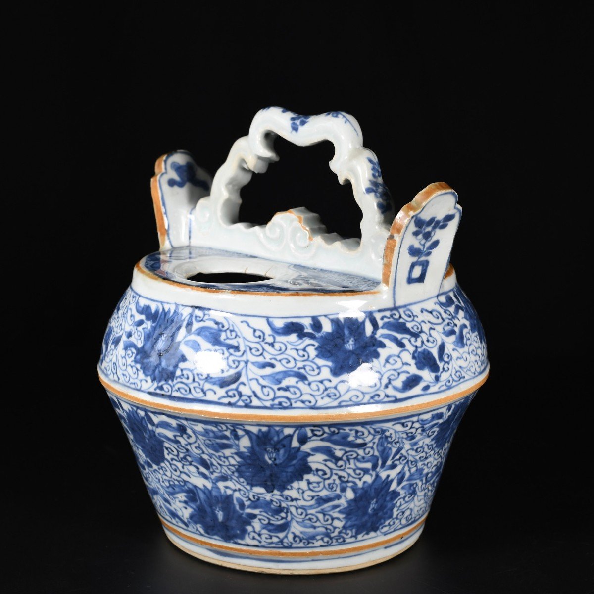 Blue And White Water Pot Decorated With  Lotus  - China 18th Century Kangxi Period-photo-2