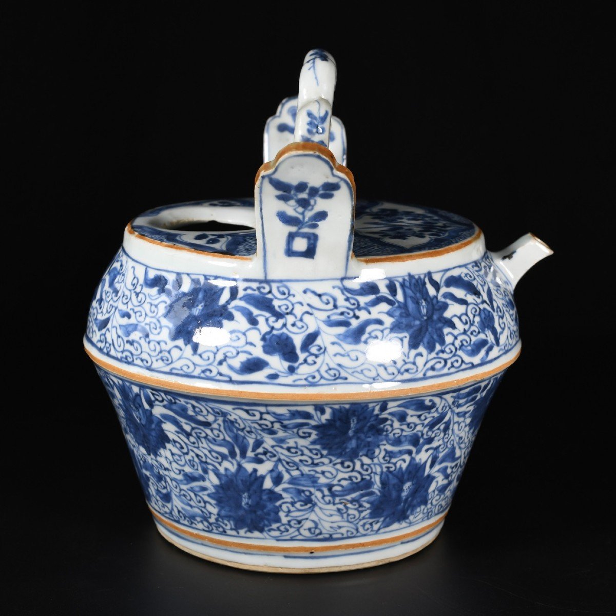 Blue And White Water Pot Decorated With  Lotus  - China 18th Century Kangxi Period-photo-3