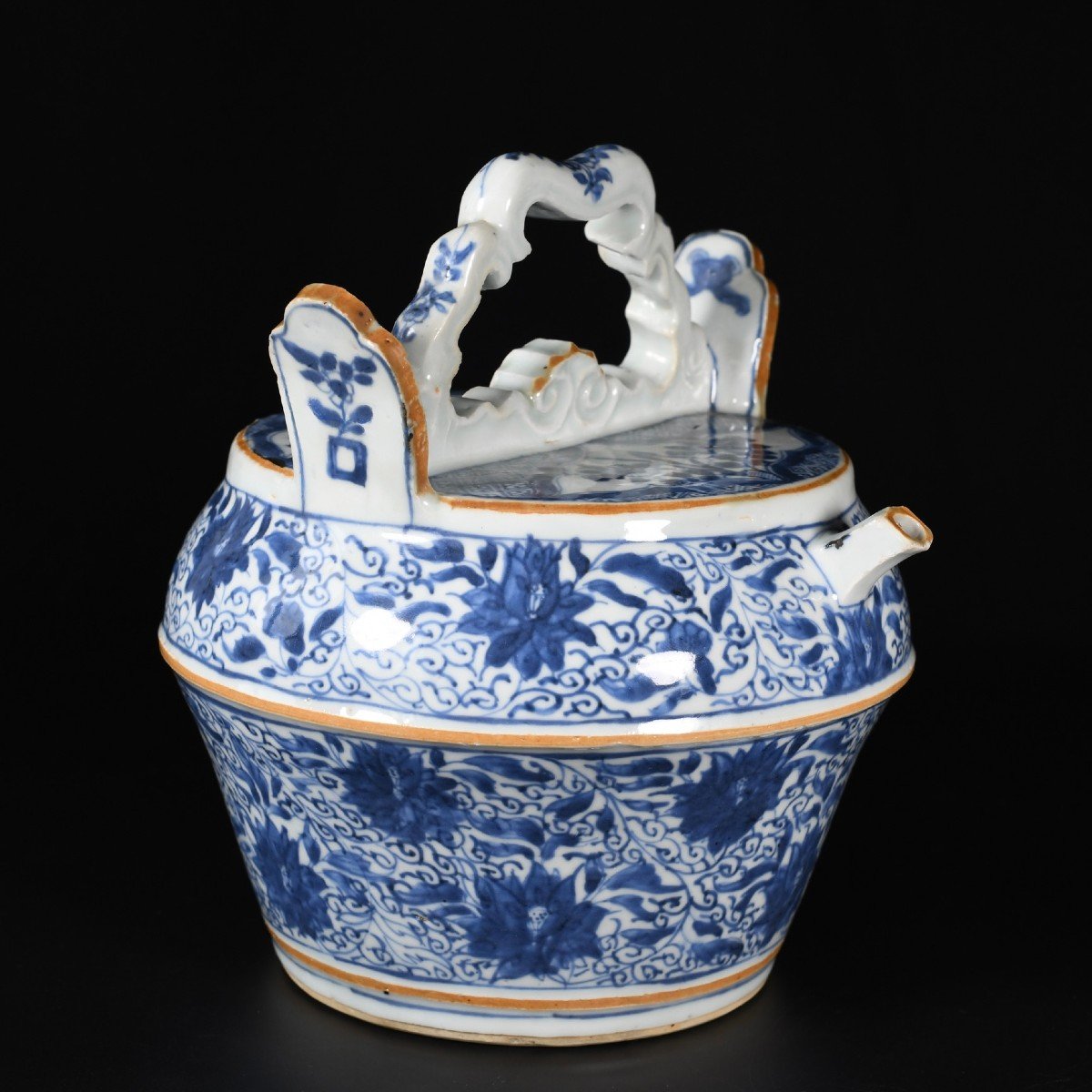 Blue And White Water Pot Decorated With  Lotus  - China 18th Century Kangxi Period-photo-4