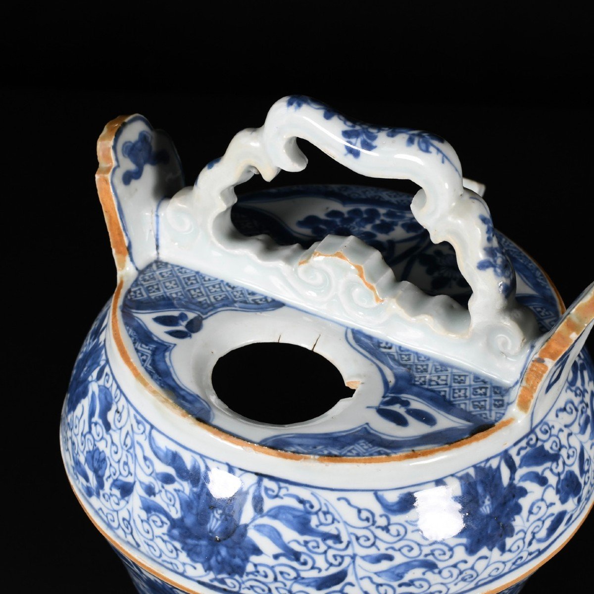 Blue And White Water Pot Decorated With  Lotus  - China 18th Century Kangxi Period-photo-5