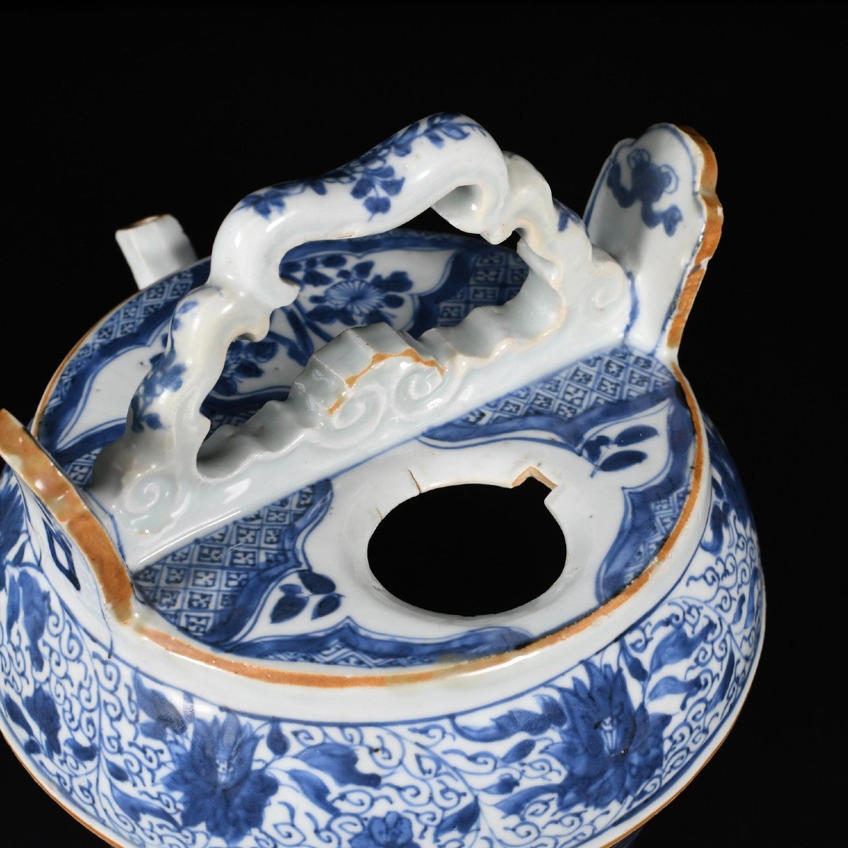 Blue And White Water Pot Decorated With  Lotus  - China 18th Century Kangxi Period-photo-7