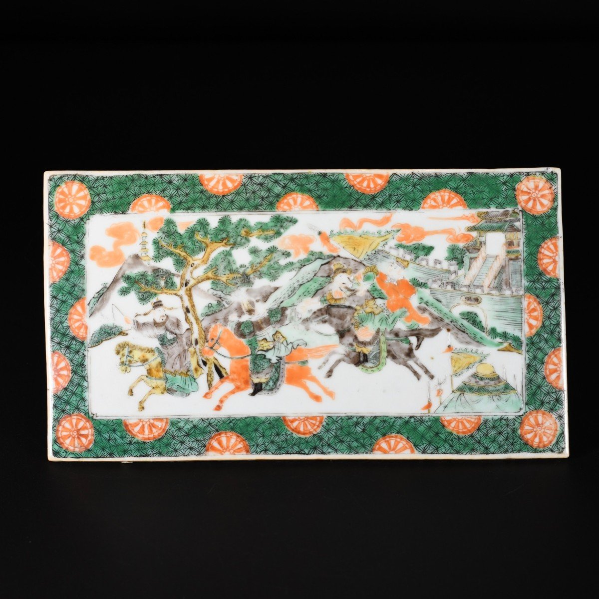 Famille Verte Plaque Decorated With Horsemen - China 19th Century