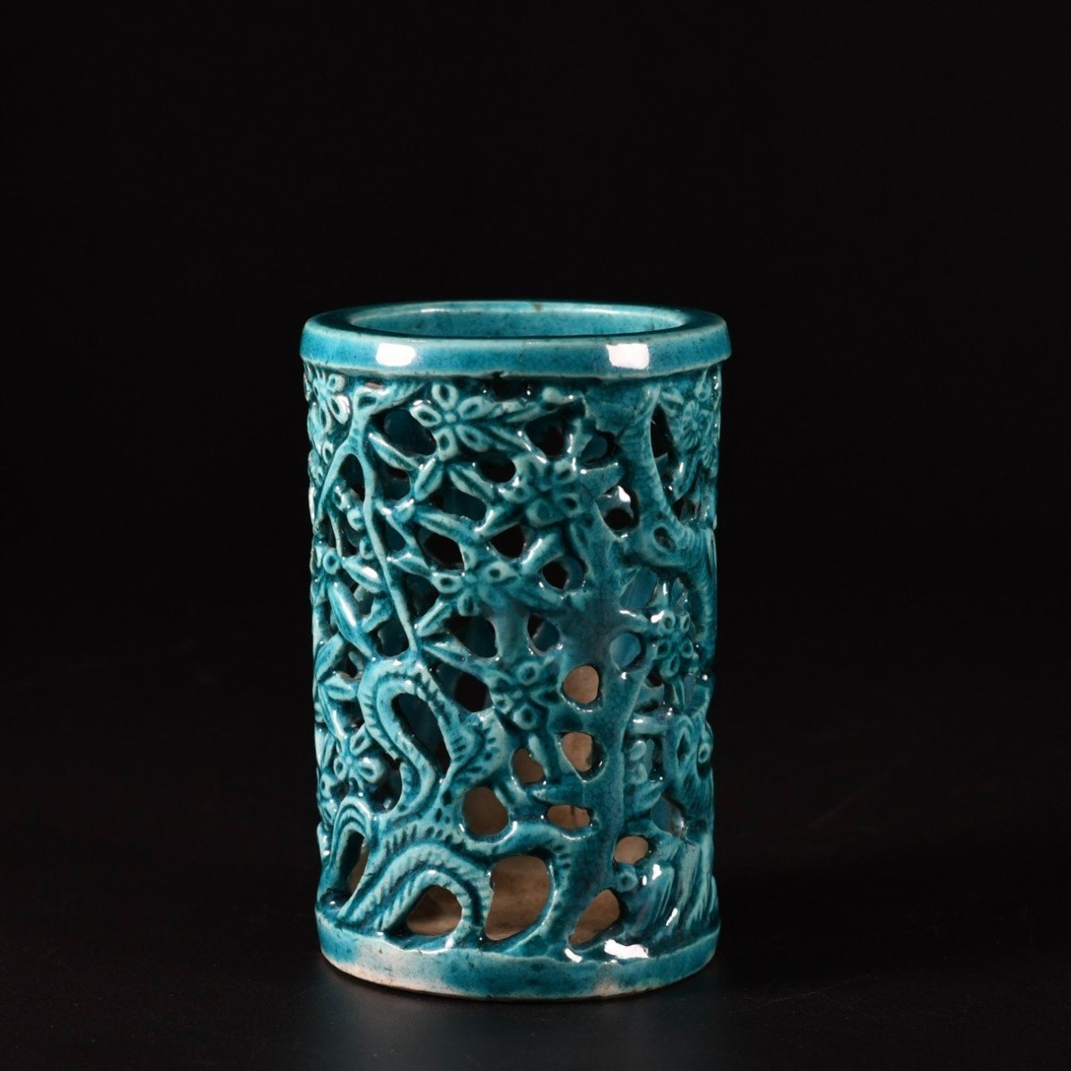 Two Turquoise Glazed Brush Pots - China 18th Century Kangxi Period-photo-4