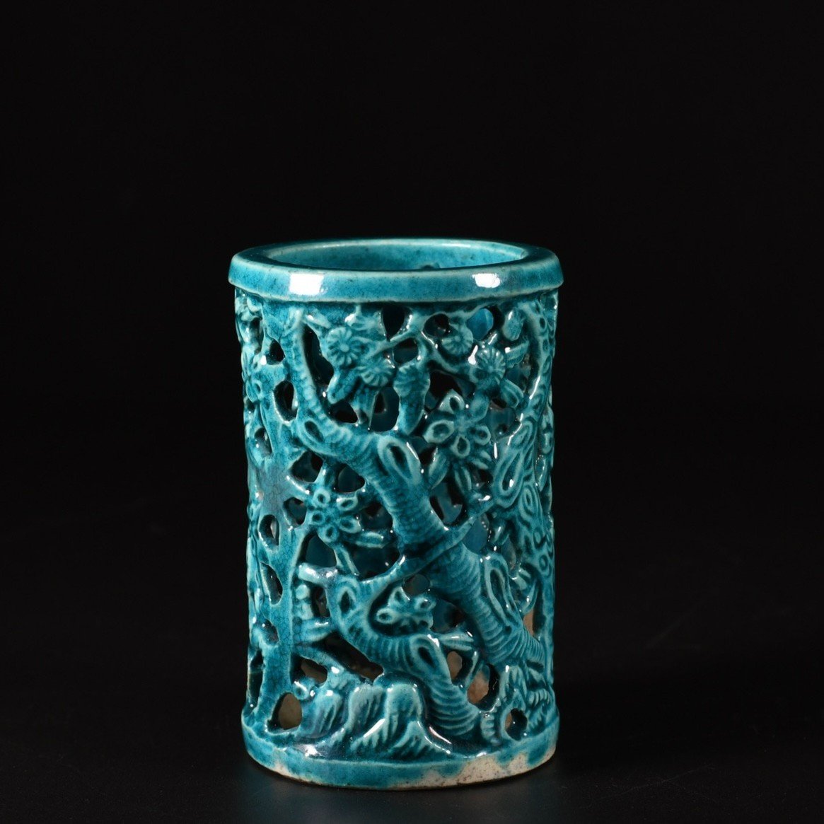 Two Turquoise Glazed Brush Pots - China 18th Century Kangxi Period-photo-1