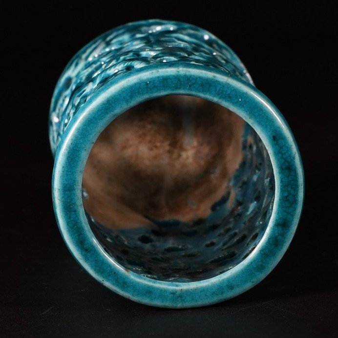 Two Turquoise Glazed Brush Pots - China 18th Century Kangxi Period-photo-4