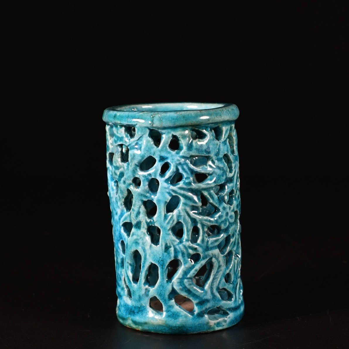 Two Turquoise Glazed Brush Pots - China 18th Century Kangxi Period-photo-5