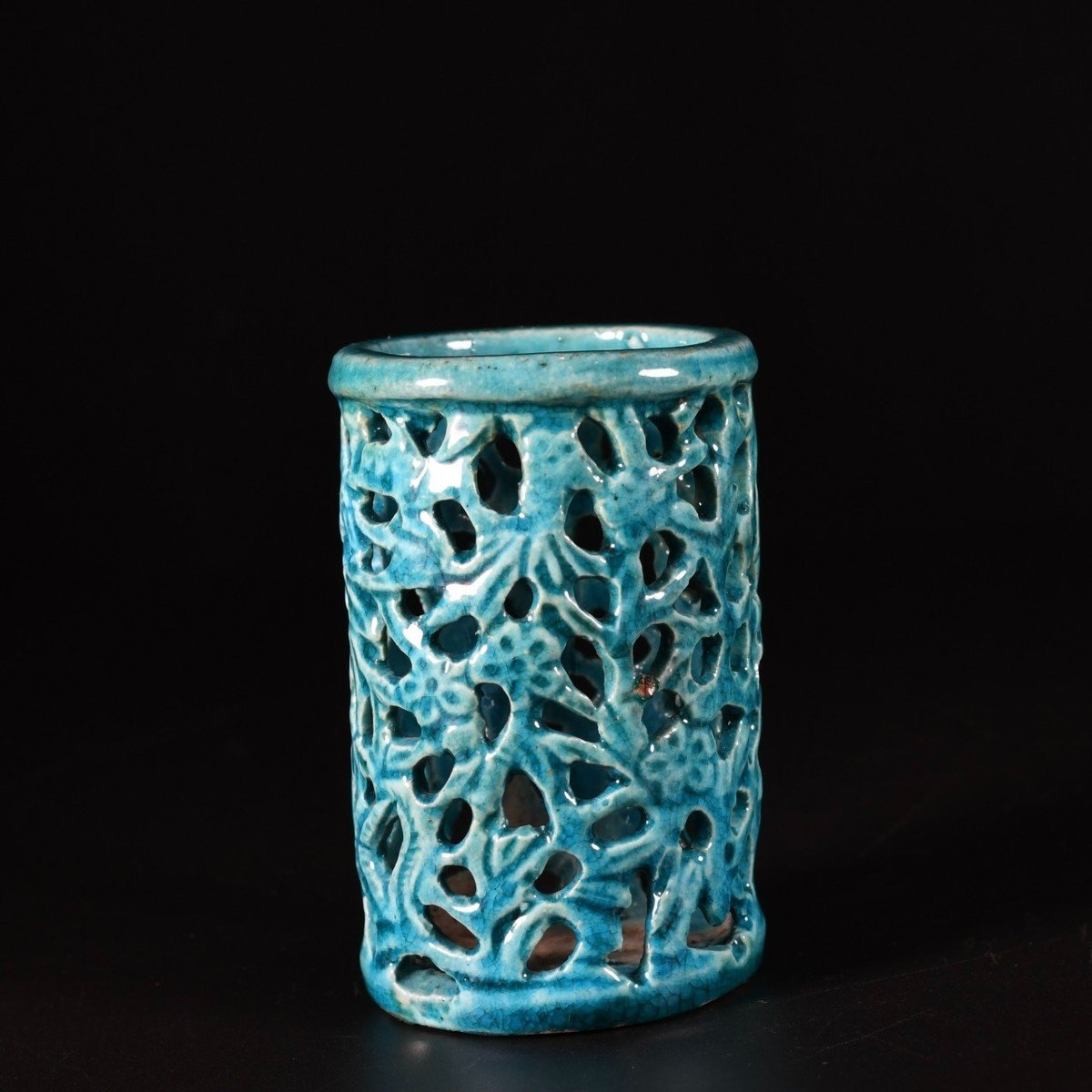 Two Turquoise Glazed Brush Pots - China 18th Century Kangxi Period-photo-6