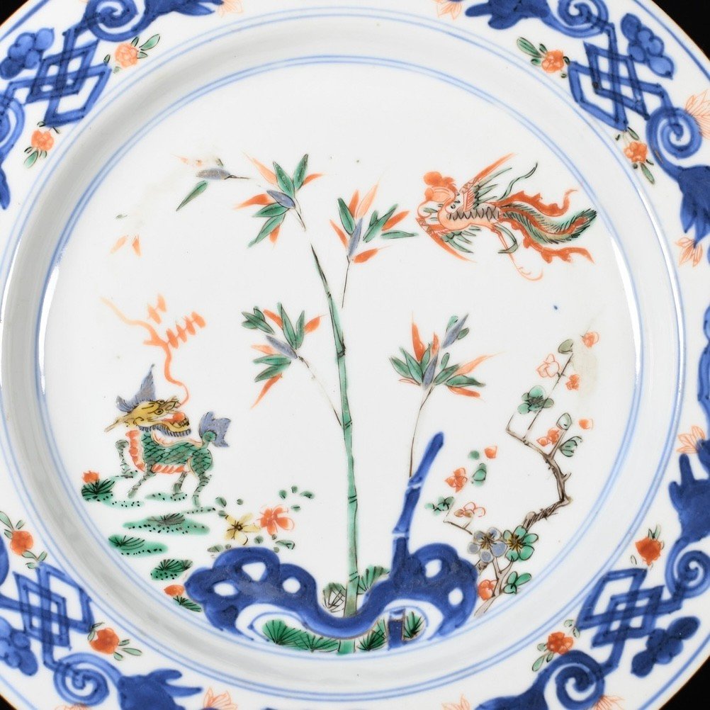 Paire d'Assiettes à Décor d'Un Qilin Et d'Un Fenghuang - Chine XVIIIe Période Kangxi-photo-2