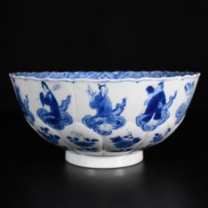 Porcelain Bowl With Blue And White Immortals Decor