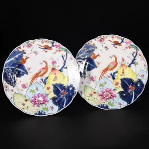 « tobacco Leaf » Porcelain Pair Of Plates - China 18th Century Qianlong Period