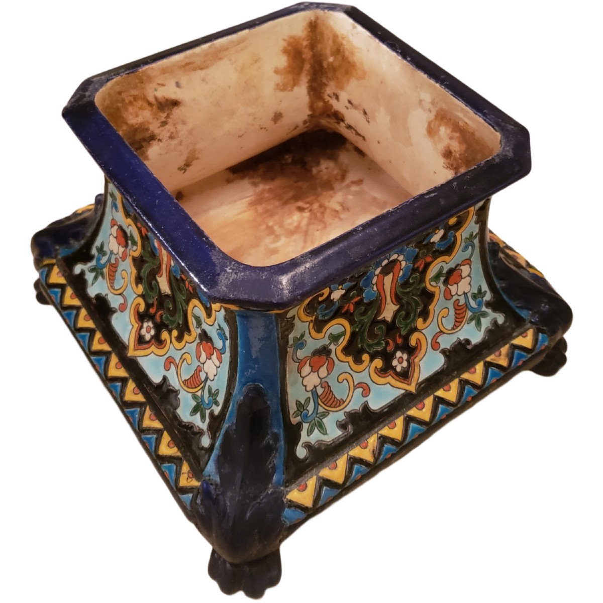 Planter In Faience By Jules Vieillard Enamels Of Caranza-photo-2