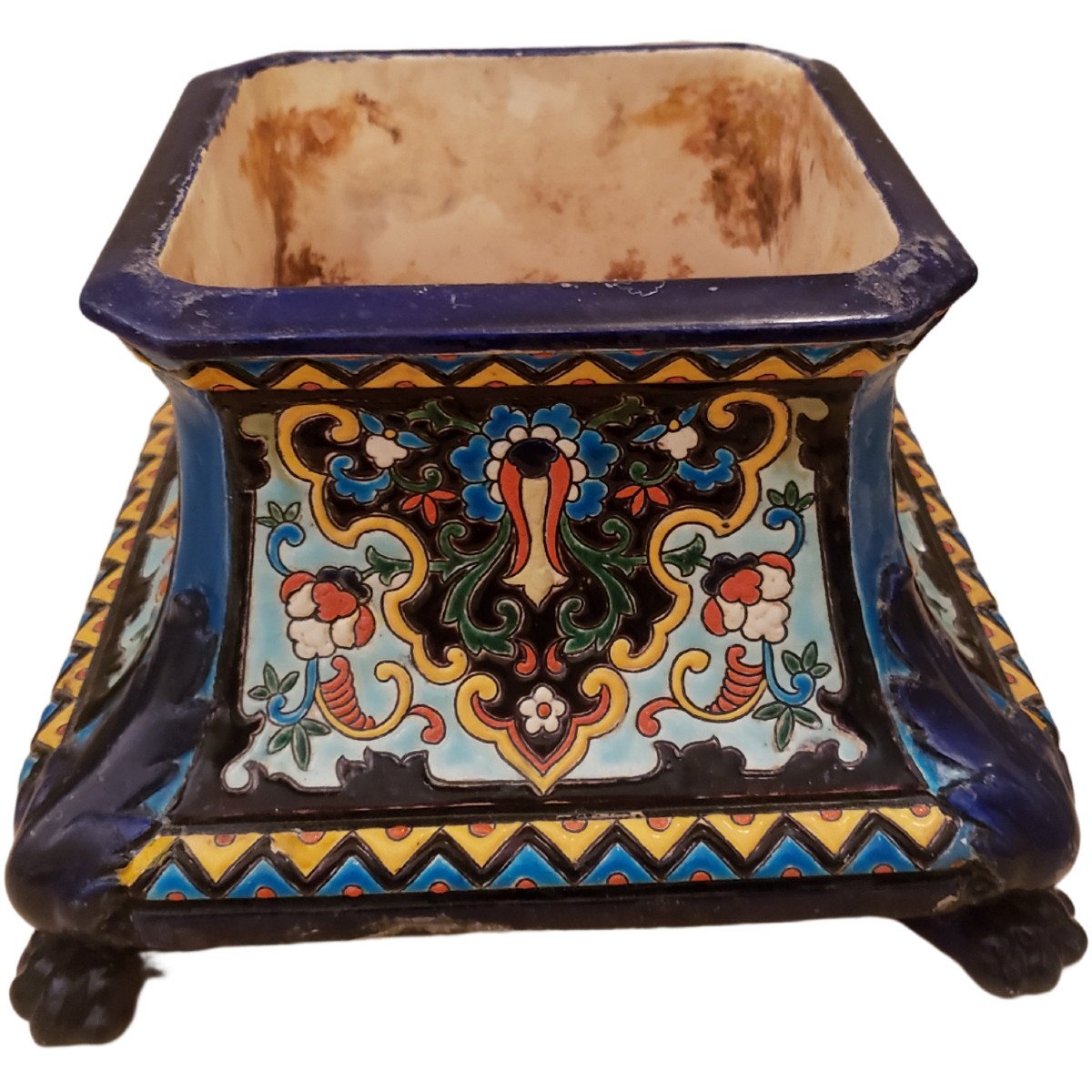 Planter In Faience By Jules Vieillard Enamels Of Caranza-photo-3