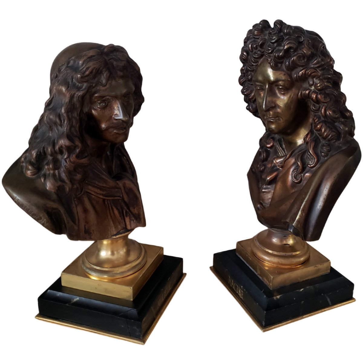 Jean Antoine Houdon Pair Of Bronze Bust Of Moliere And Racine 18th-photo-3