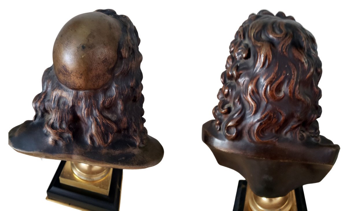 Jean Antoine Houdon Pair Of Bronze Bust Of Moliere And Racine 18th-photo-4