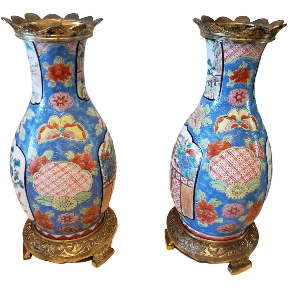 Pair Of Chinese Canton Porcelain Vases Nineteenth Gilt Bronze Mount-photo-4