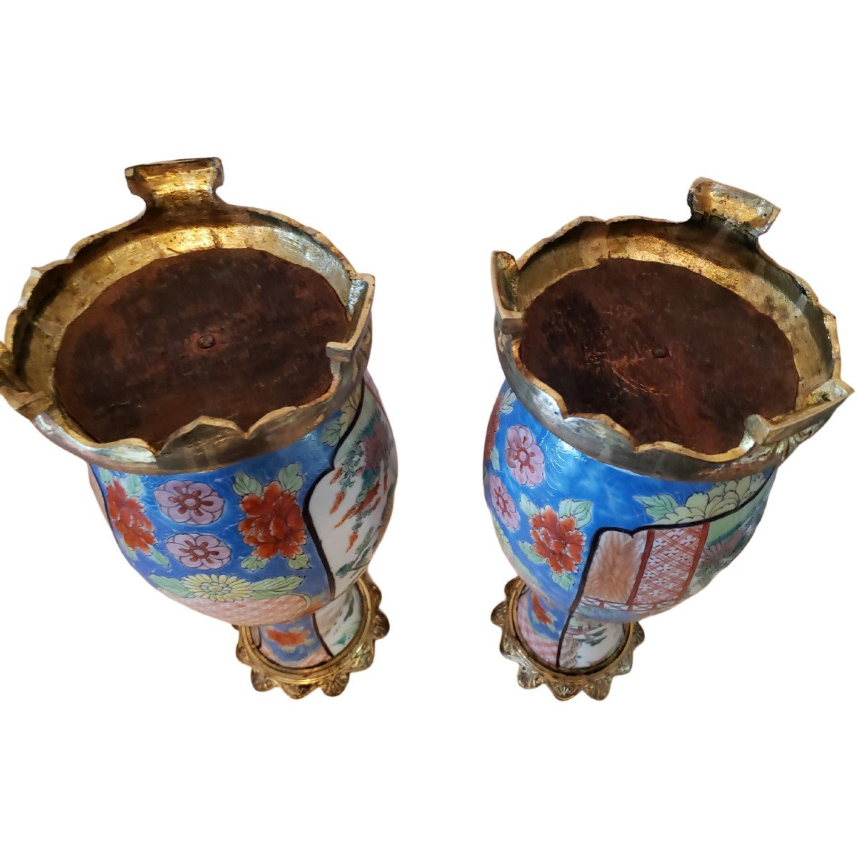 Pair Of Chinese Canton Porcelain Vases Nineteenth Gilt Bronze Mount-photo-1