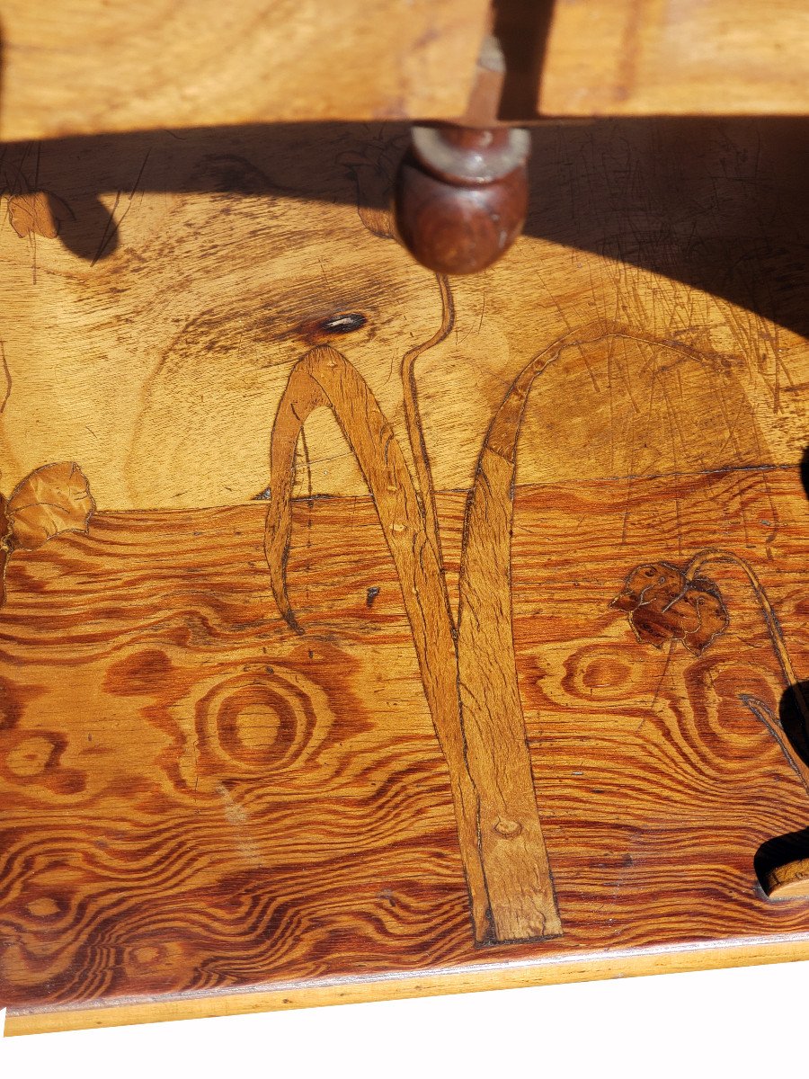 Art Nouveau Table Floral Marquetry School Of Nancy Gallé Majorelle-photo-3