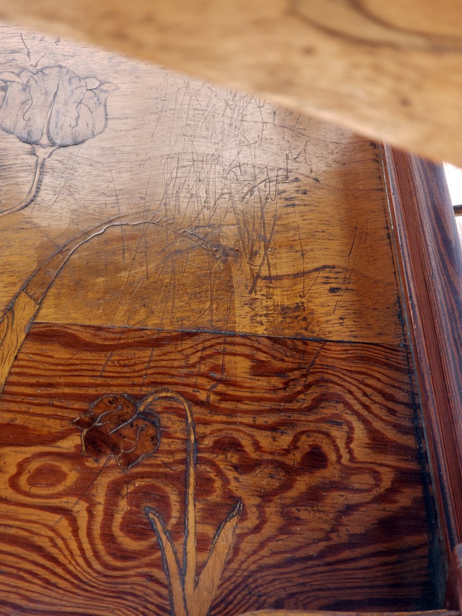 Art Nouveau Table Floral Marquetry School Of Nancy Gallé Majorelle-photo-5