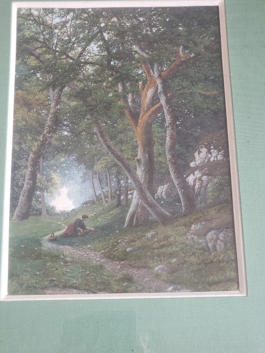 Hsc Cueillette En Forêt Arrés Jules Lapoque 1826-1889-photo-2