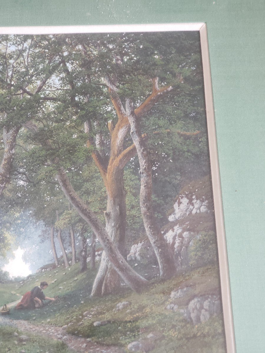 Hsc Cueillette En Forêt Arrés Jules Lapoque 1826-1889-photo-3
