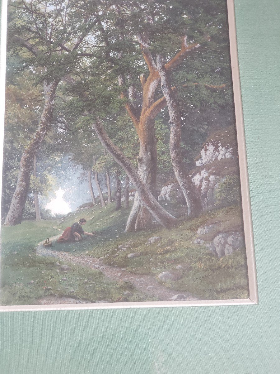Hsc Cueillette En Forêt Arrés Jules Lapoque 1826-1889-photo-3