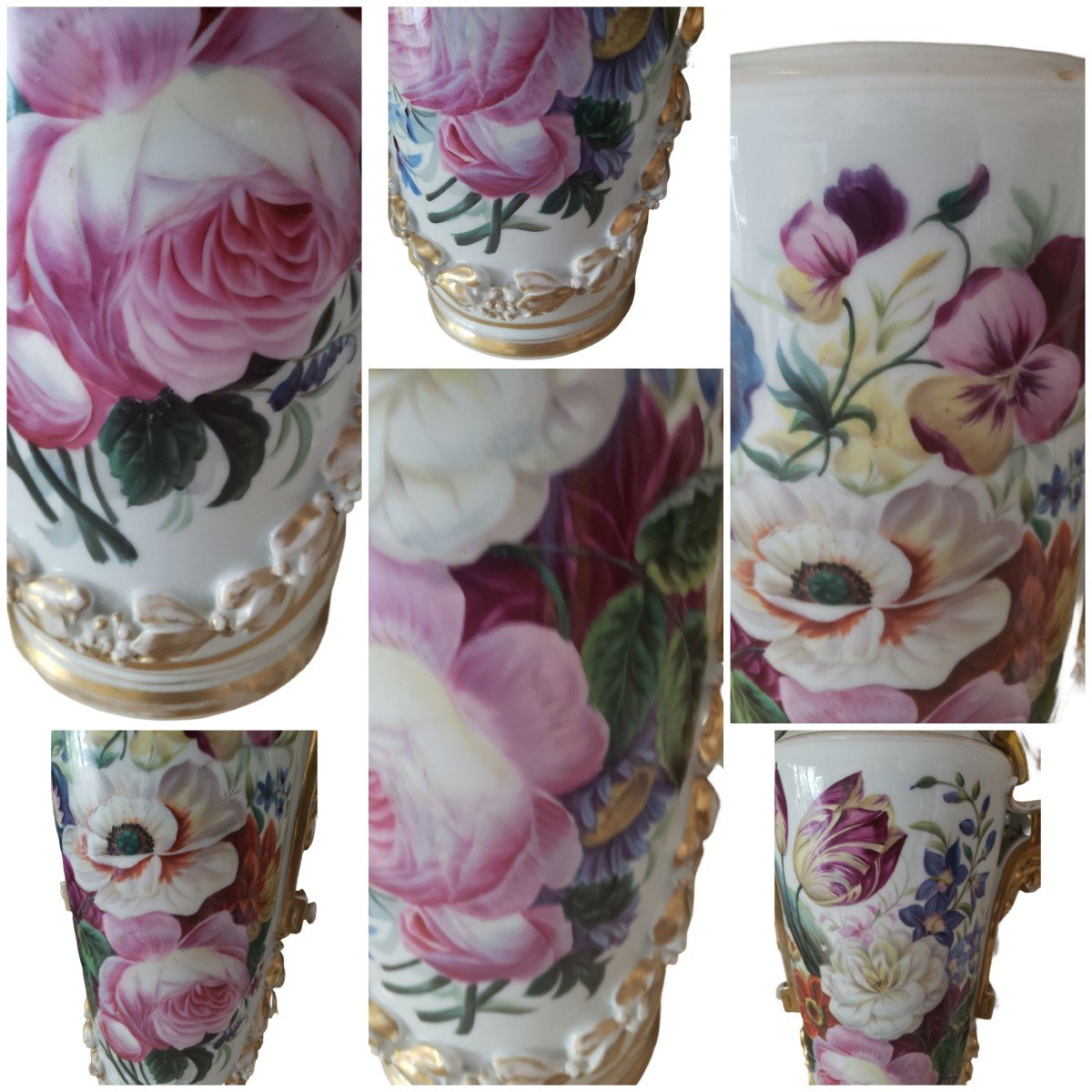 Pair Of Important Porcelain Vases From Old Paris XIXth 50 Cm-photo-2