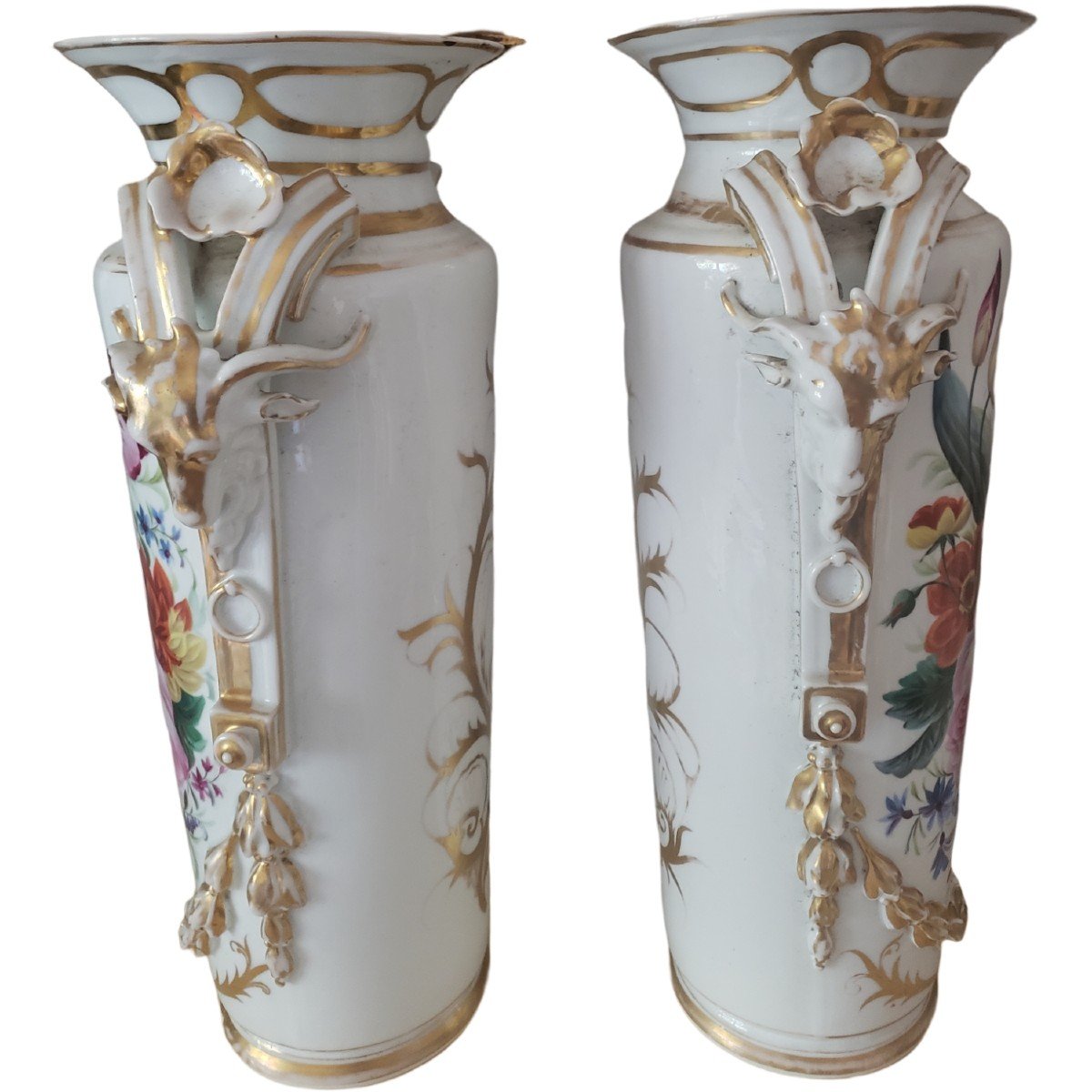 Pair Of Important Porcelain Vases From Old Paris XIXth 50 Cm-photo-3