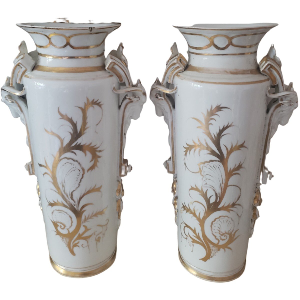 Pair Of Important Porcelain Vases From Old Paris XIXth 50 Cm-photo-1