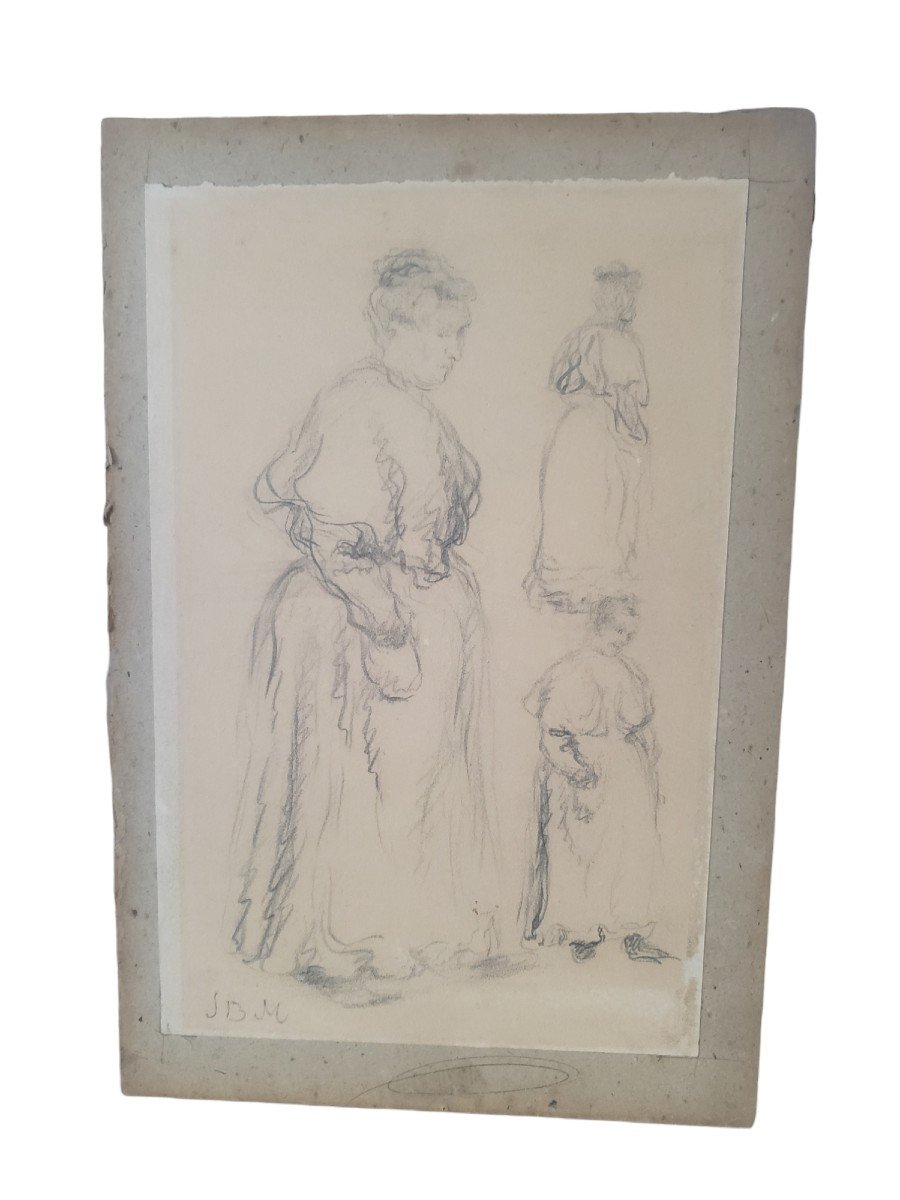 Old Woman Study Drawing 1900 Signed Lower Left Monogram Jbm