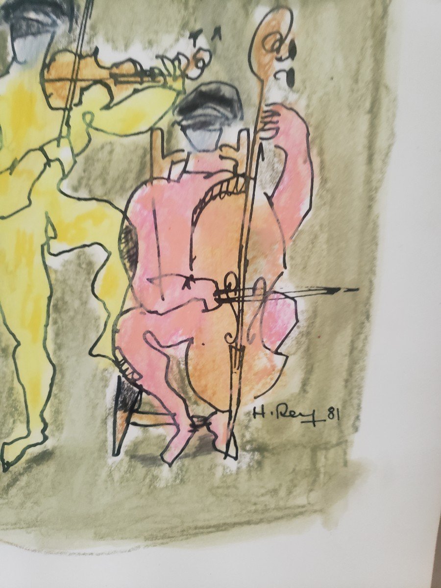 Watercolor By Henri. Rey The Musicians-photo-2