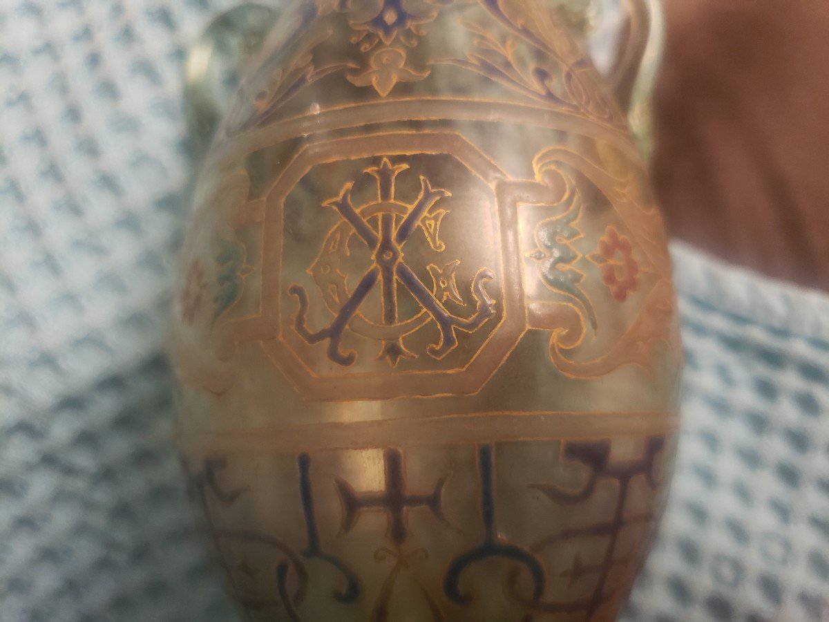 Old Enamelled Islamic Gallé Vase Far East-photo-3