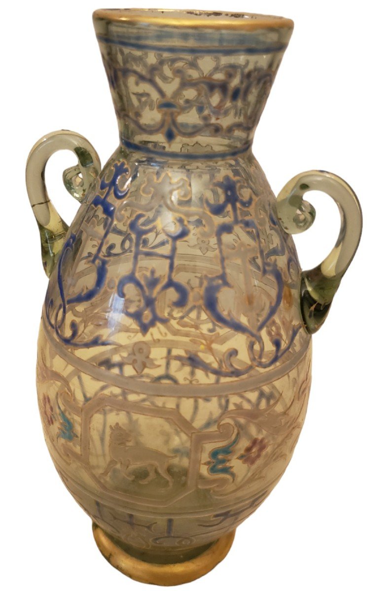 Old Enamelled Islamic Gallé Vase Far East-photo-5